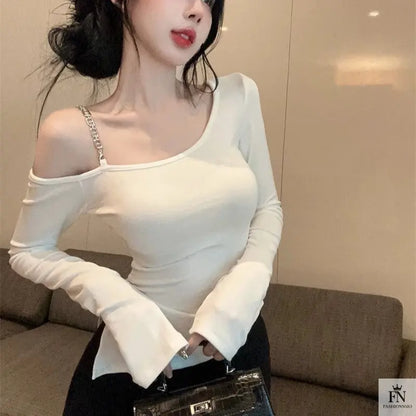 Irregular Diagonal Cold Shoulder Top - Fashionnsio