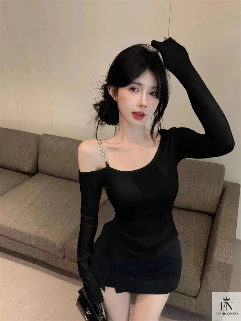 Irregular Diagonal Cold Shoulder Top - Fashionnsio