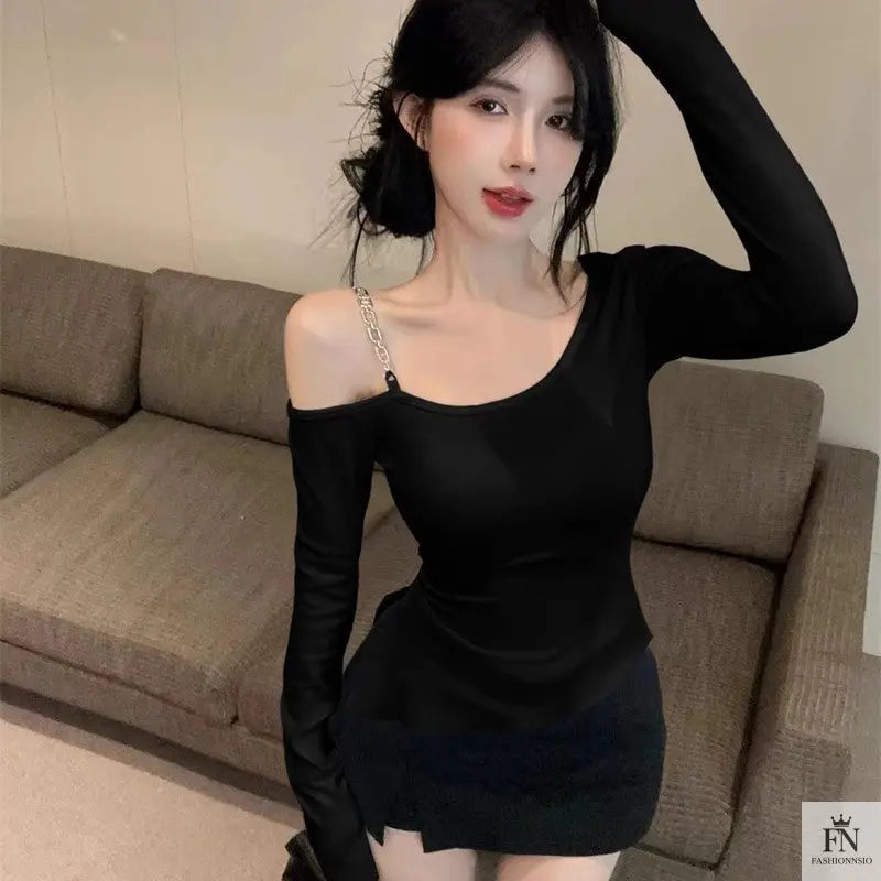Irregular Diagonal Cold Shoulder Top - Fashionnsio