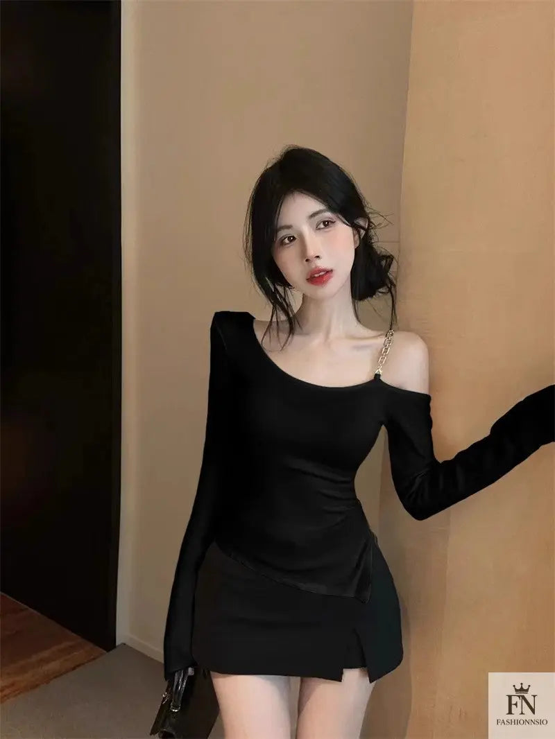Irregular Diagonal Cold Shoulder Top - Fashionnsio