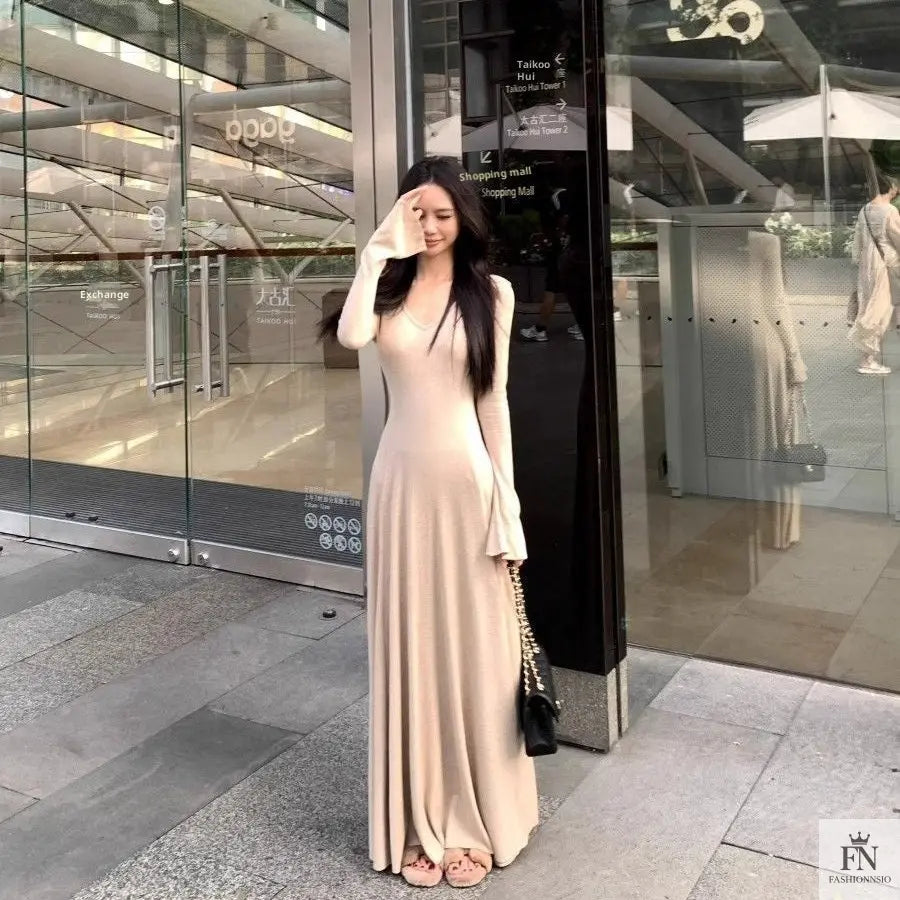Knitted Long Sleeve Maxi Dress - Fashionnsio