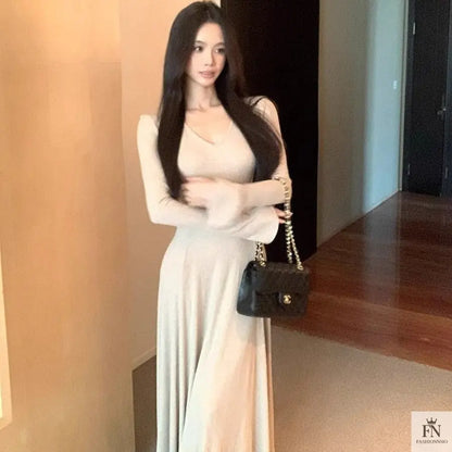 Knitted Long Sleeve Maxi Dress - Fashionnsio
