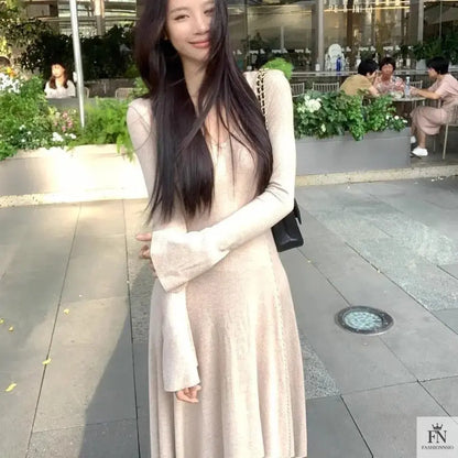 Knitted Long Sleeve Maxi Dress - Fashionnsio