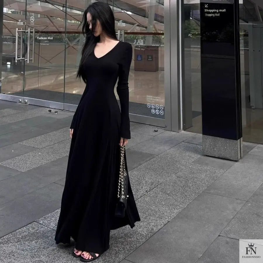 Knitted Long Sleeve Maxi Dress - Fashionnsio