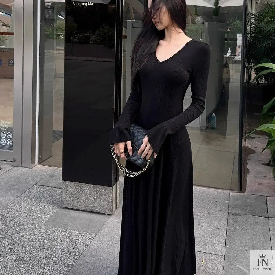 Knitted Long Sleeve Maxi Dress - Fashionnsio