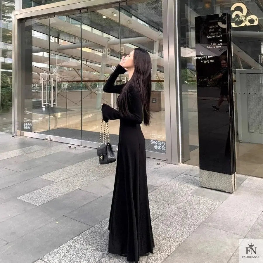 Knitted Long Sleeve Maxi Dress - Fashionnsio