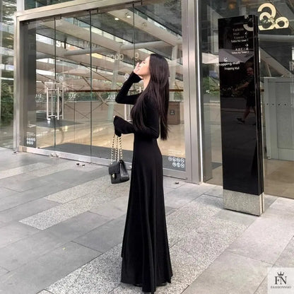 Knitted Long Sleeve Maxi Dress - Fashionnsio