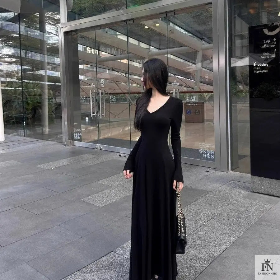 Knitted Long Sleeve Maxi Dress - Fashionnsio