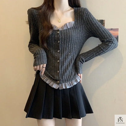 Knitted Long Sleeve Sweater Top - Fashionnsio