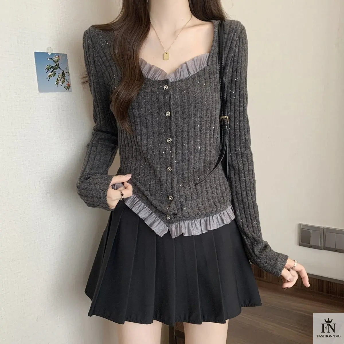 Knitted Long Sleeve Sweater Top - Fashionnsio