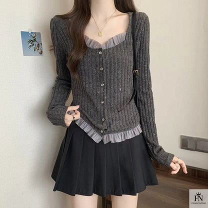 Knitted Long Sleeve Sweater Top - Fashionnsio