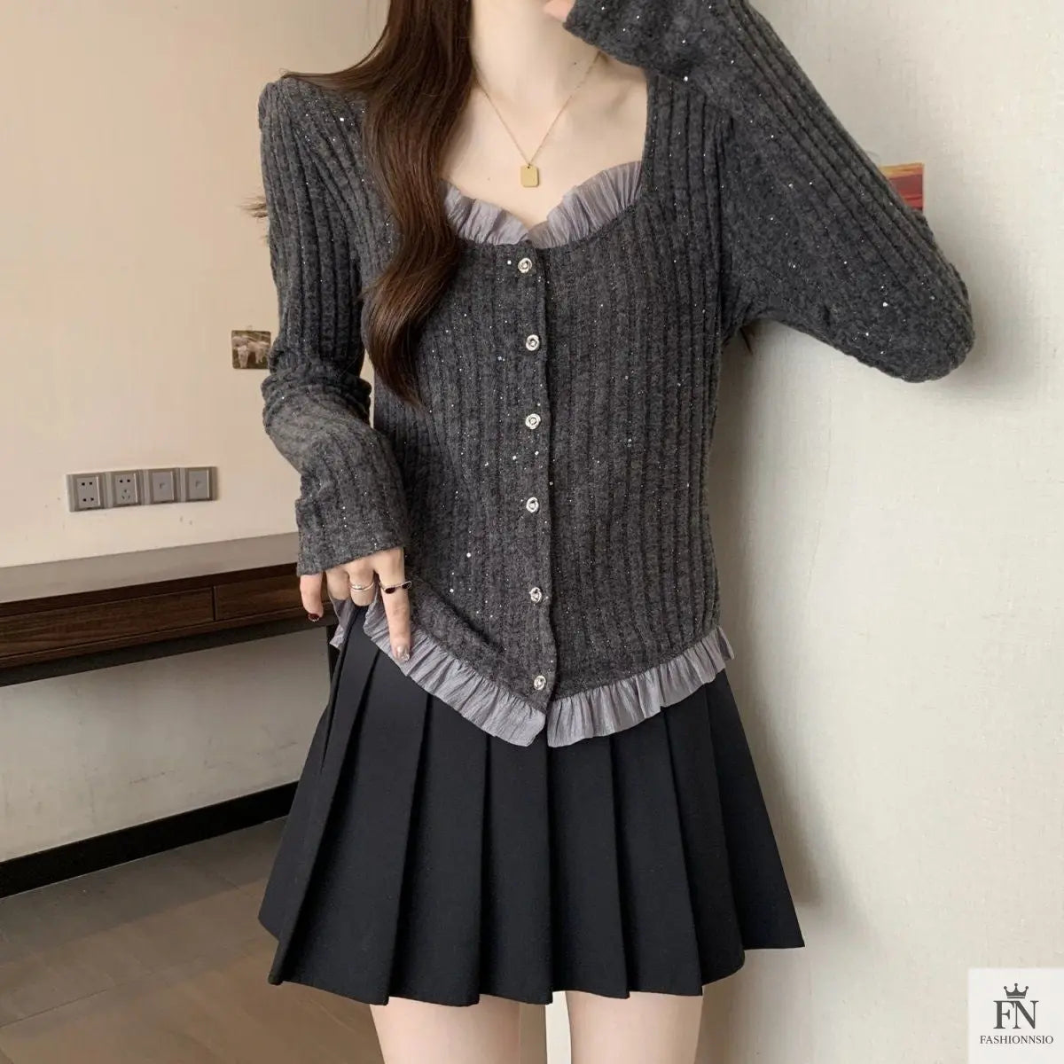 Knitted Long Sleeve Sweater Top - Fashionnsio