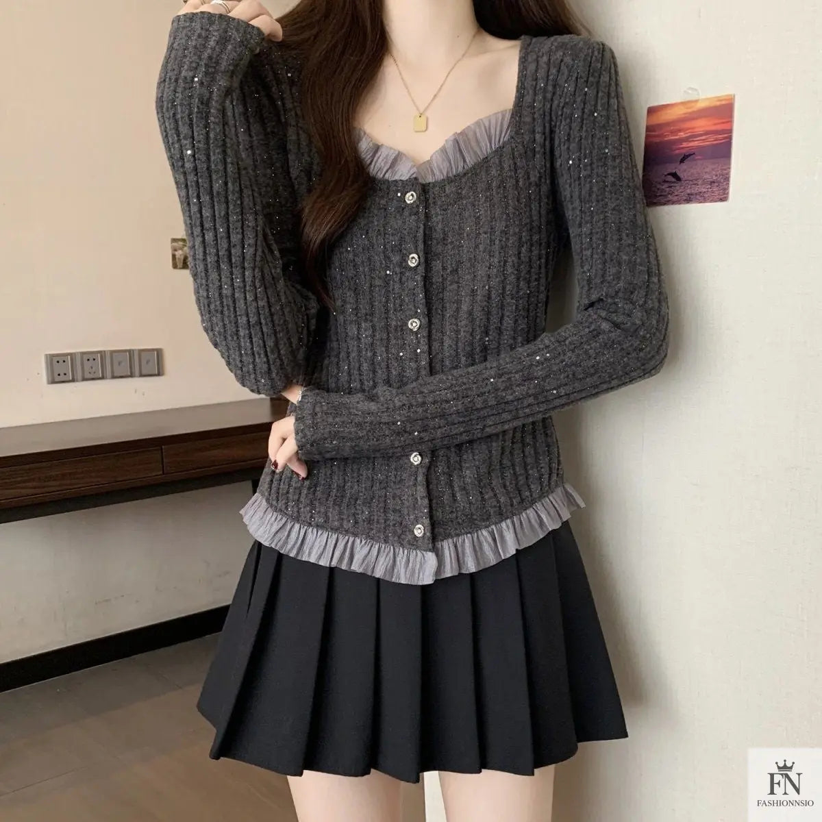 Knitted Long Sleeve Sweater Top - Fashionnsio