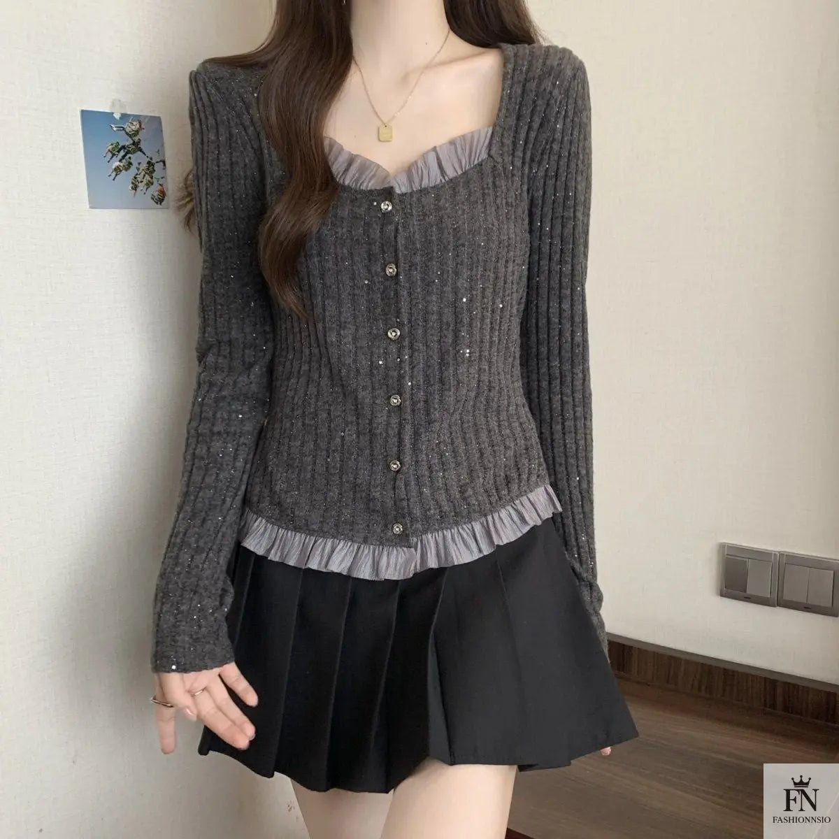 Knitted Long Sleeve Sweater Top - Fashionnsio