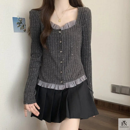 Knitted Long Sleeve Sweater Top - Fashionnsio