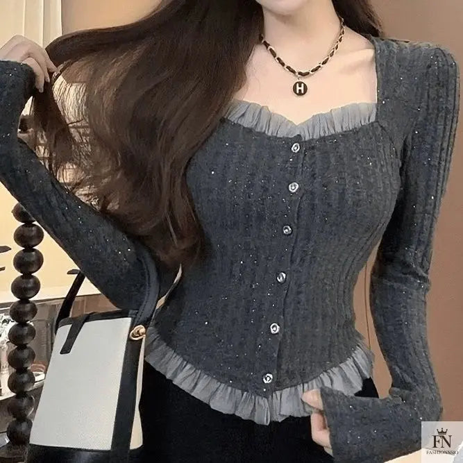 Knitted Long Sleeve Sweater Top - Fashionnsio