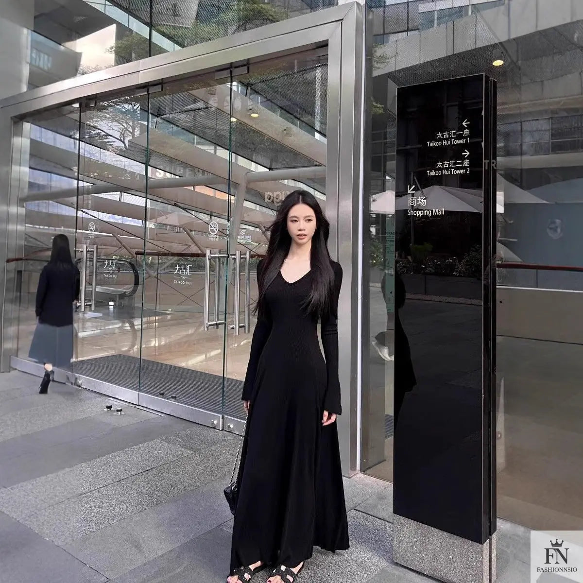 Knitted Long Sleeve Maxi Dress - Fashionnsio