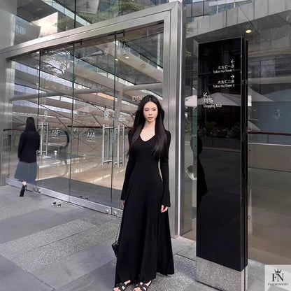 Knitted Long Sleeve Maxi Dress - Fashionnsio