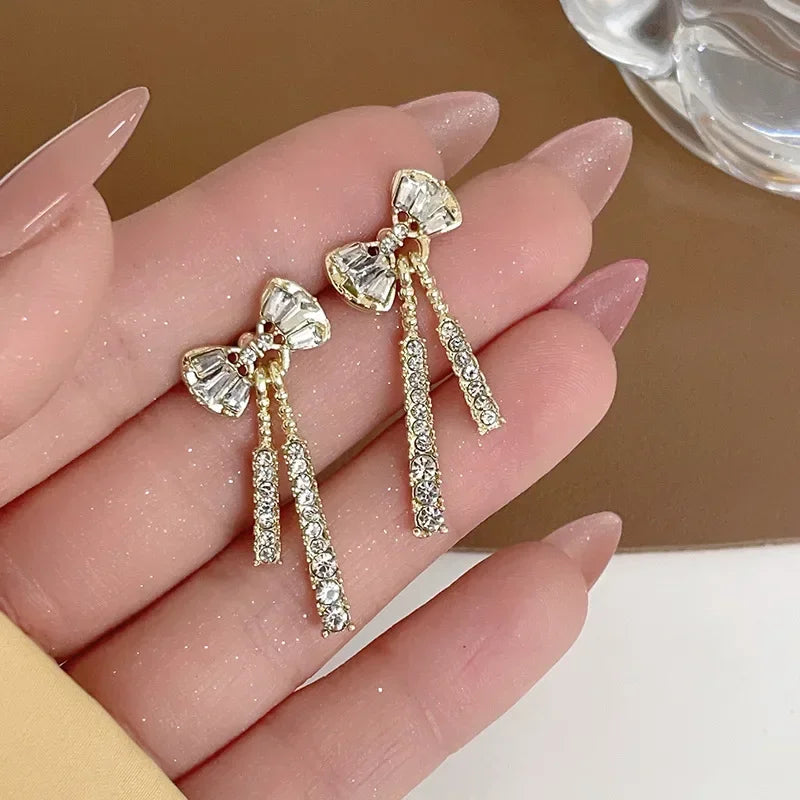 Korean Bow Crystal Earrings fashionnsio