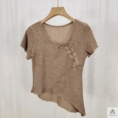 Korean Irregular Lace Up Top - Fashionnsio