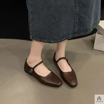 Square Toe Mary Jane Flats - Fashionnsio