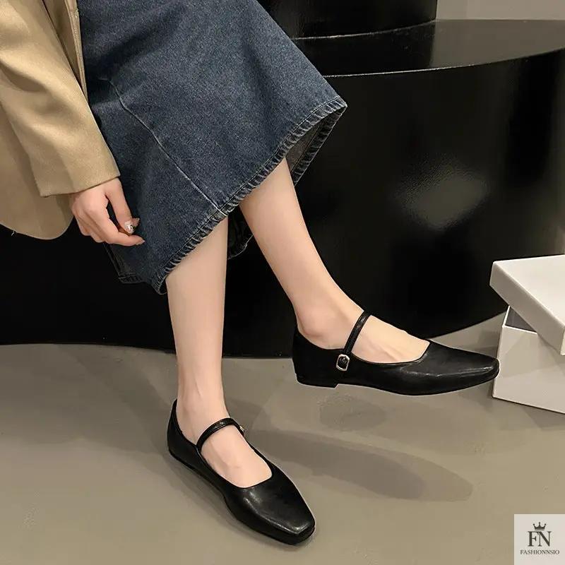Square Toe Mary Jane Flats - Fashionnsio