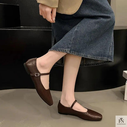 Square Toe Mary Jane Flats - Fashionnsio