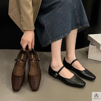 Square Toe Mary Jane Flats - Fashionnsio
