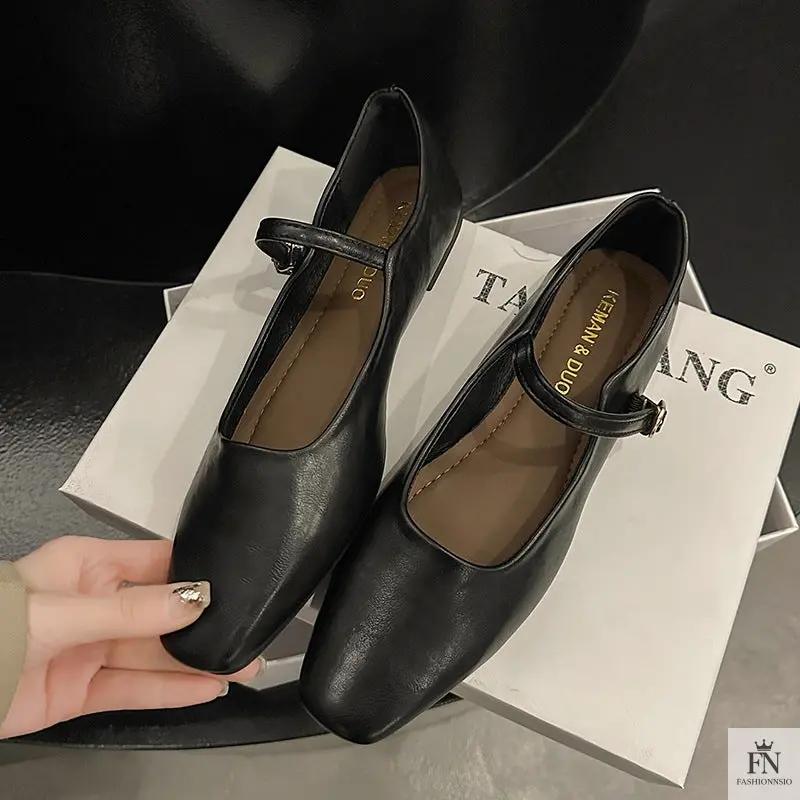 Square Toe Mary Jane Flats - Fashionnsio