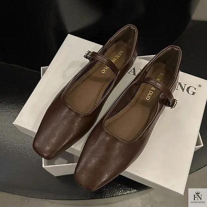 Square Toe Mary Jane Flats - Fashionnsio