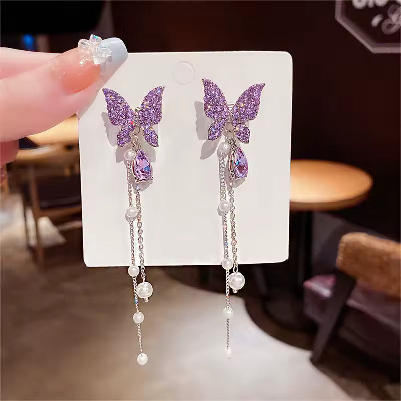 Butterfly Crystal Pearl Earrings fashionnsio