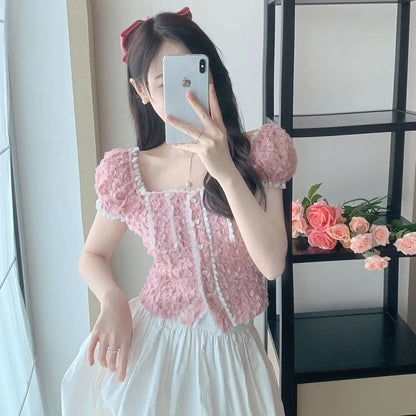 Floral Lace Heart Button Top fashionnsio