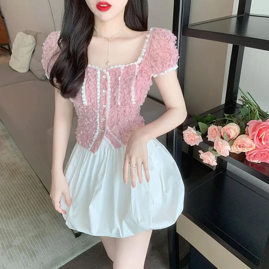 Floral Lace Heart Button Top fashionnsio