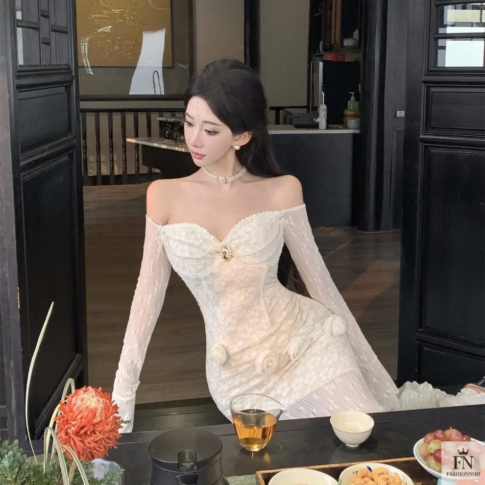 Lace 3D Floral Bodycon Dress - Fashionnsio