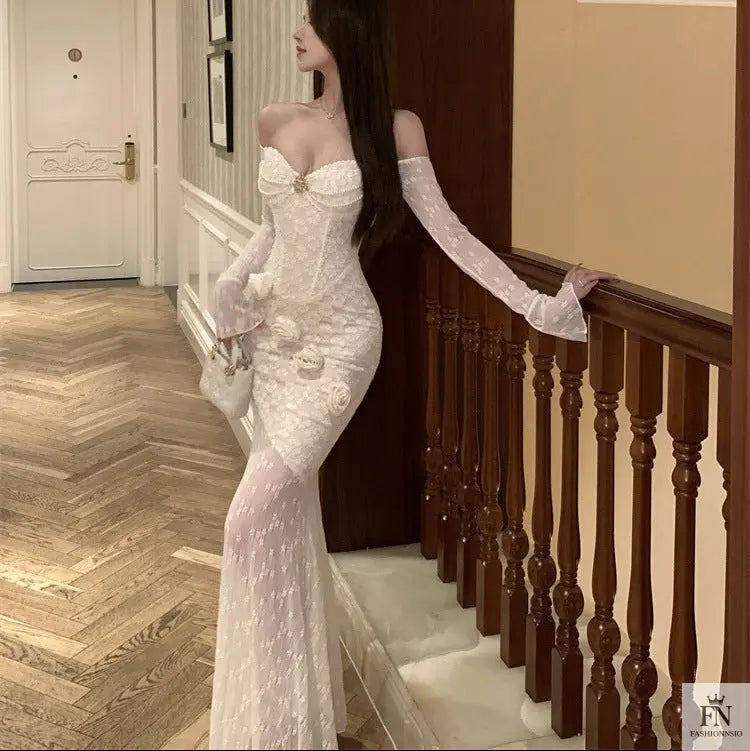 Lace 3D Floral Bodycon Dress - Fashionnsio