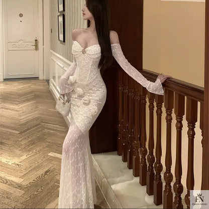 Lace 3D Floral Bodycon Dress - Fashionnsio