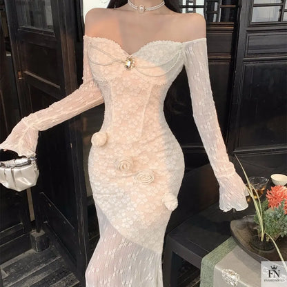 Lace 3D Floral Bodycon Dress - Fashionnsio