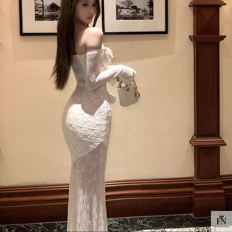 Lace 3D Floral Bodycon Dress - Fashionnsio