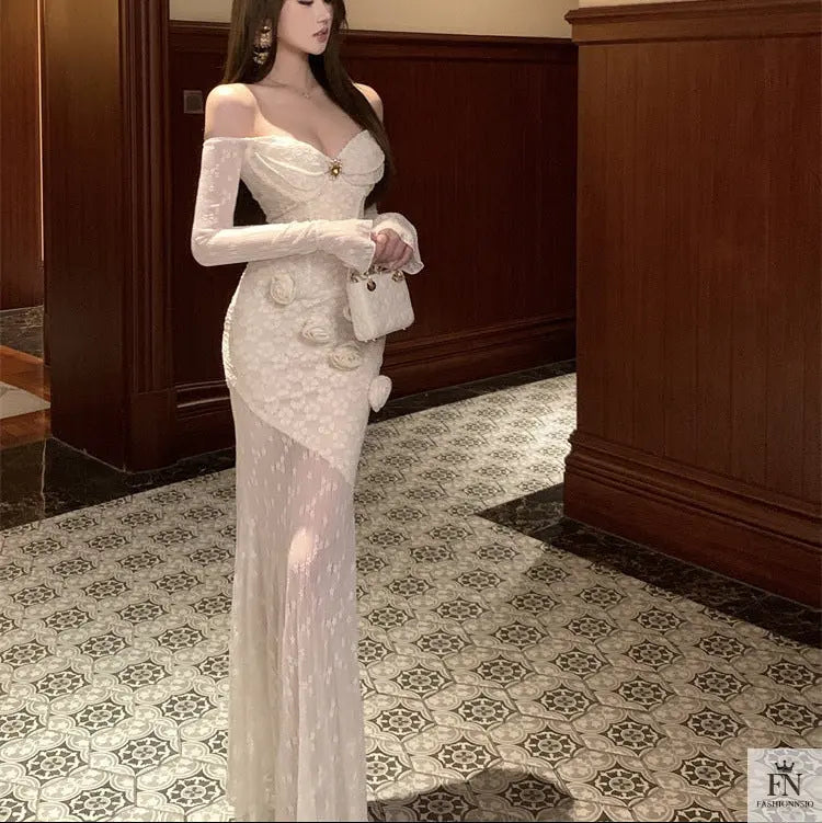 Lace 3D Floral Bodycon Dress - Fashionnsio