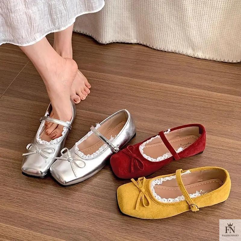 Lace Bow Ballet Flats - Fashionnsio