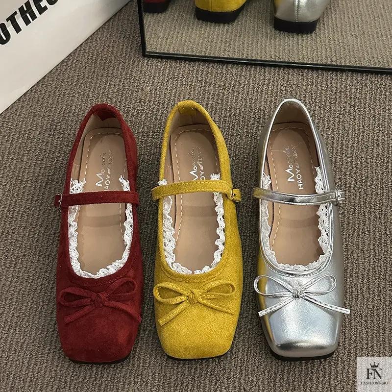 Lace Bow Ballet Flats - Fashionnsio