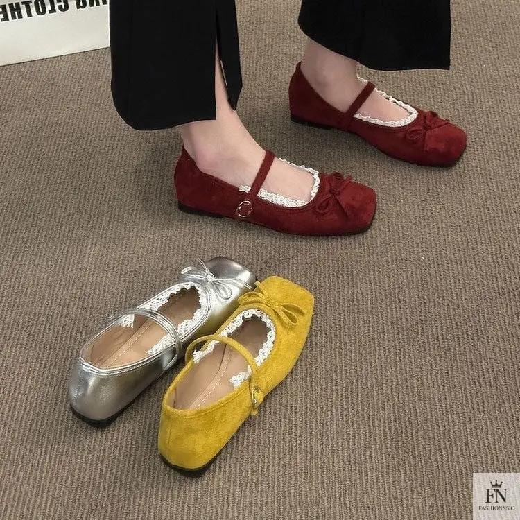 Lace Bow Ballet Flats - Fashionnsio