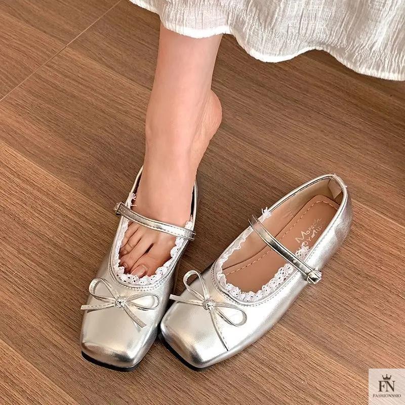 Lace Bow Ballet Flats - Fashionnsio