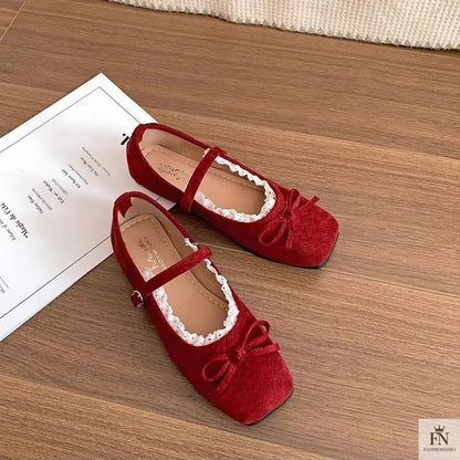 Lace Bow Ballet Flats - Fashionnsio