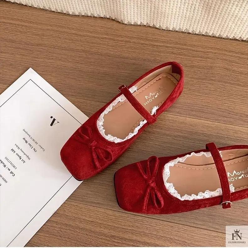 Lace Bow Ballet Flats - Fashionnsio