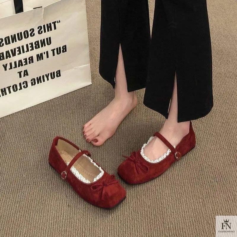Lace Bow Ballet Flats - Fashionnsio