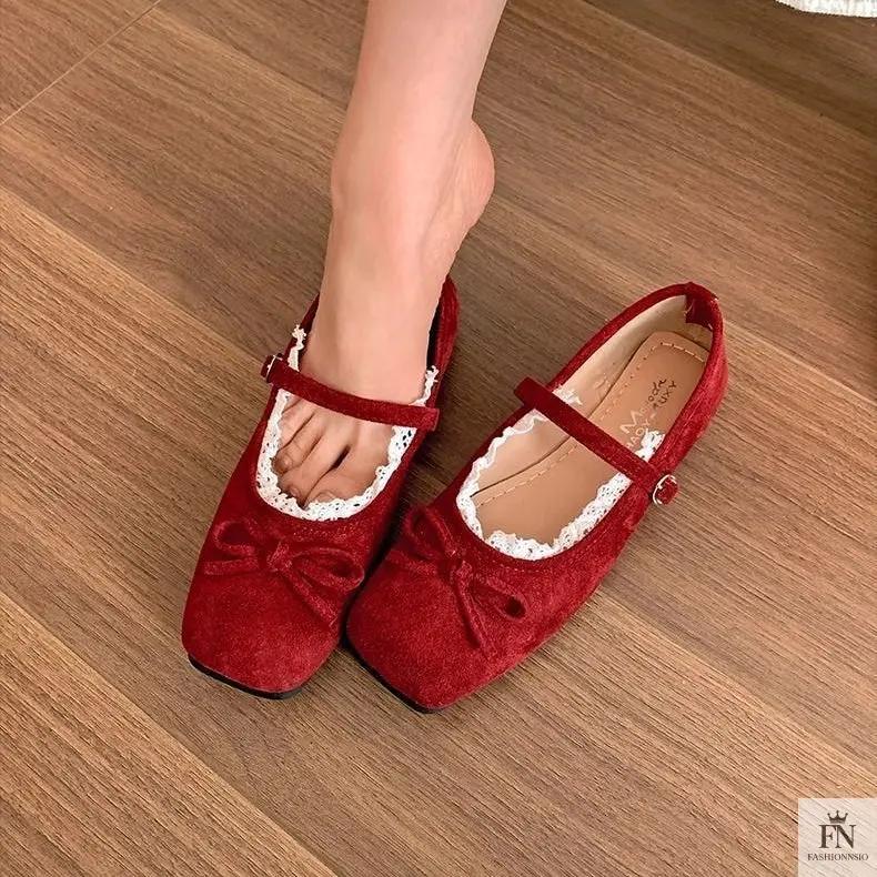 Lace Bow Ballet Flats - Fashionnsio