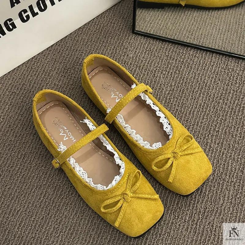 Lace Bow Ballet Flats - Fashionnsio