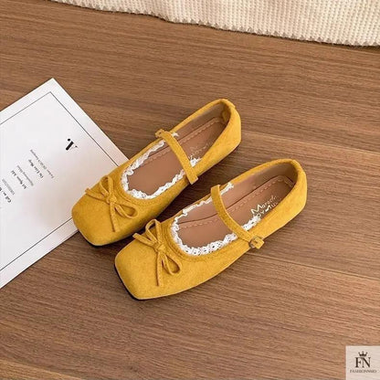 Lace Bow Ballet Flats - Fashionnsio