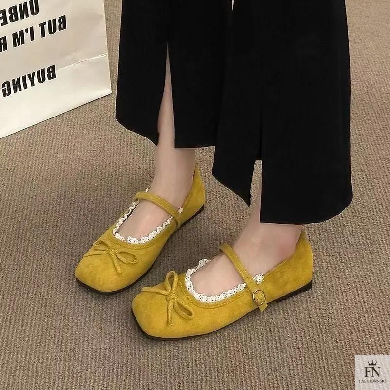 Lace Bow Ballet Flats - Fashionnsio